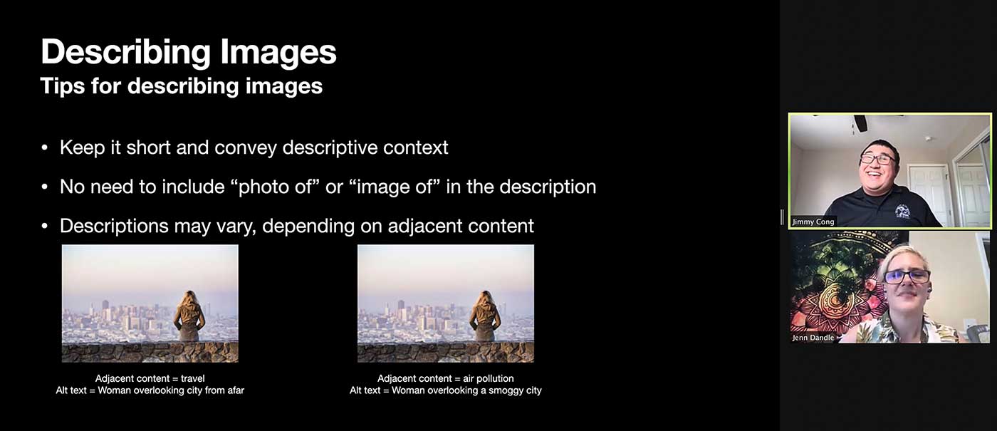 Capture d'écran de la diapositive Conseils pour décrire les images.
