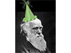 Illustration of Charles Darwin in a birthday hat