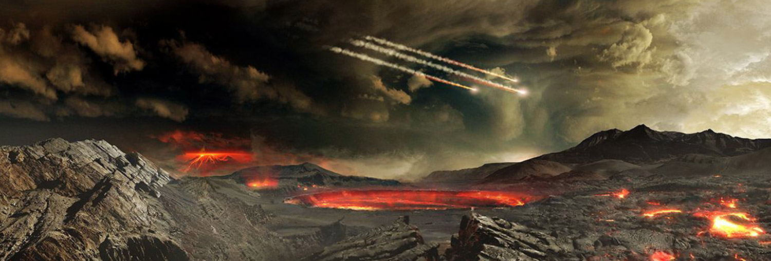 Artistic depiction of early Earth blasted by solar system debris. Image courtesy ofNASA/Goddard Image Lab