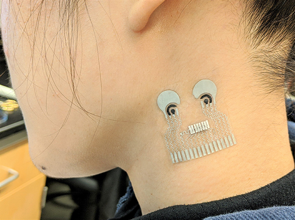 Wearable patch on a person's neck