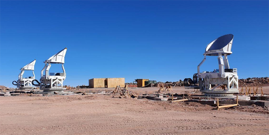 Small aperture telescopes installed at the Chilean construction site of the Simons Observatory.