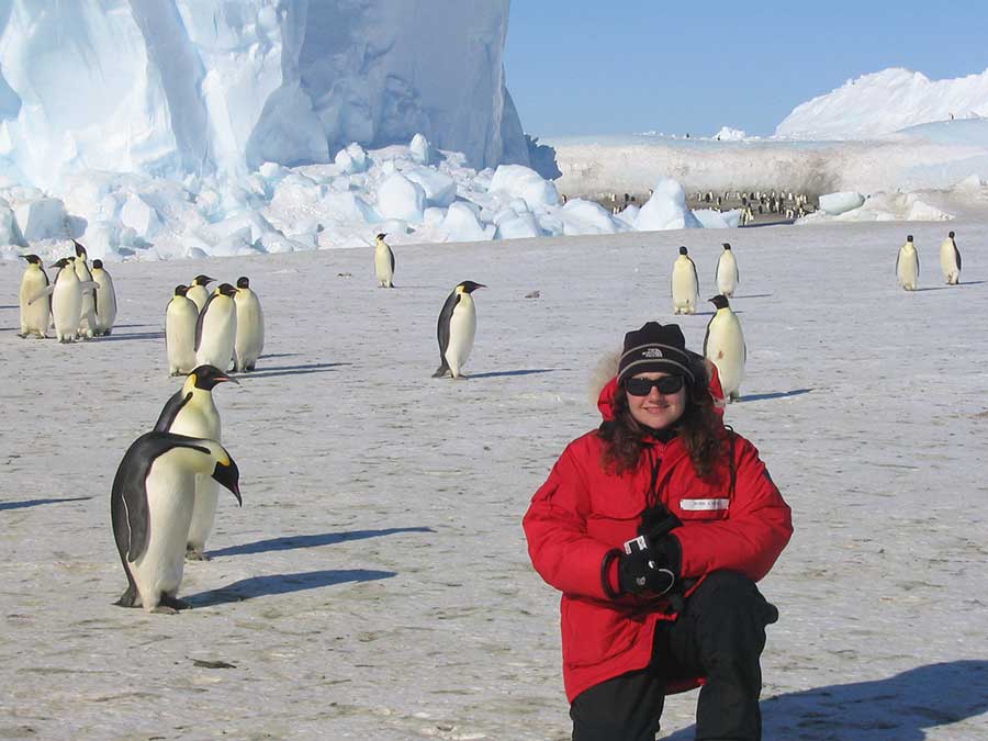 Jessica Meir in the field studying penguins in Antarctica.