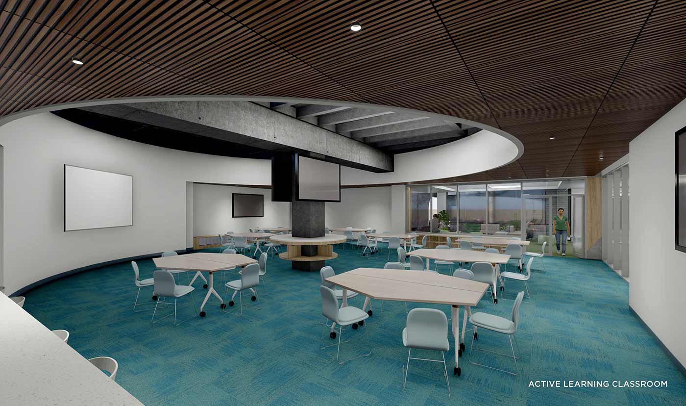 Conceptual rendering of the interior design of the Active Learning Classroom.
