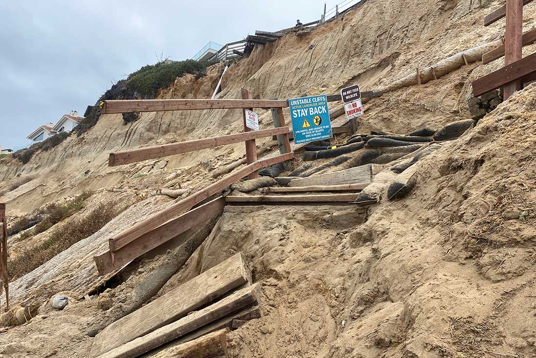 The Beacons Beach switchback trail suffered damage in a landslide on May 3, 2022.