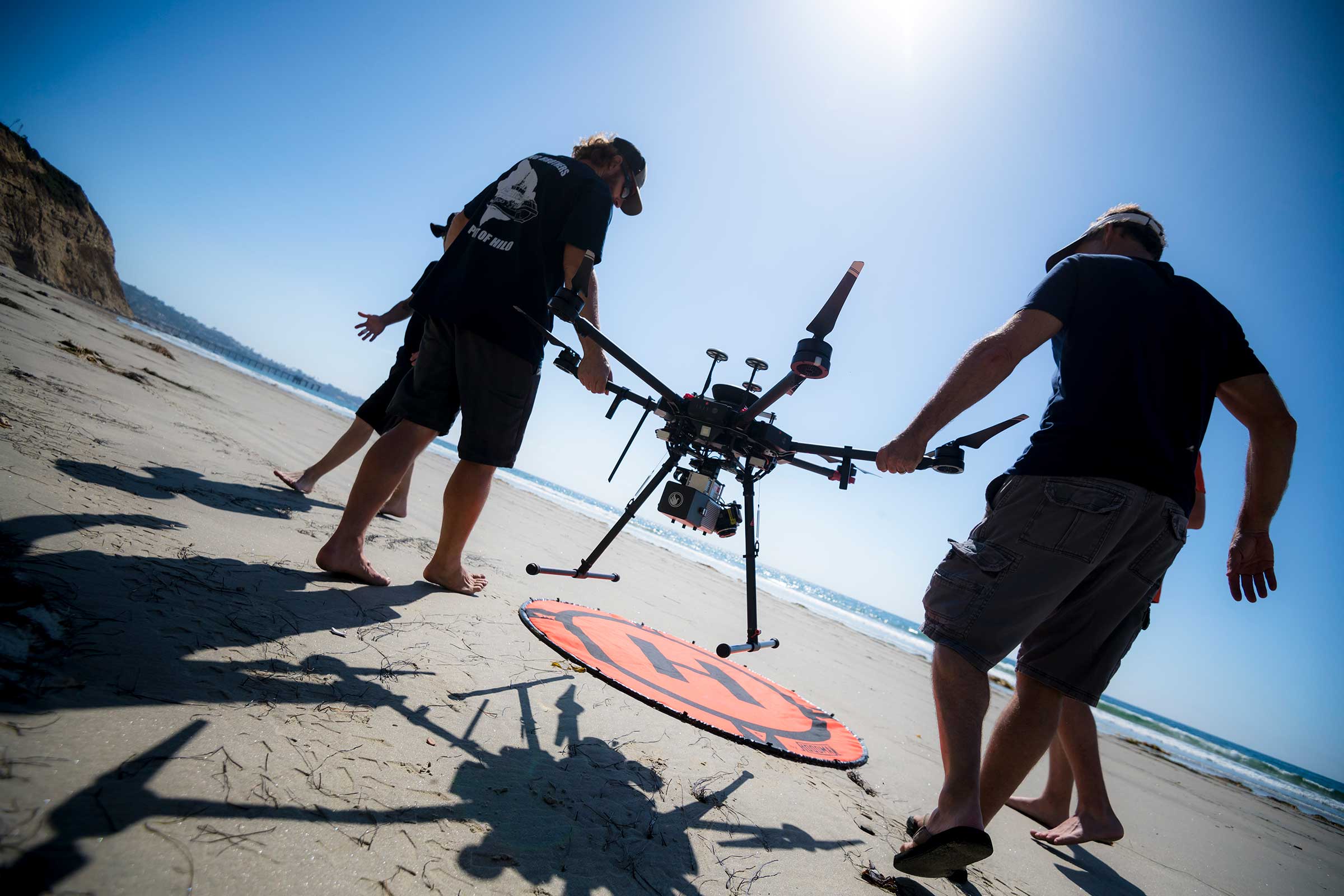 The Coastal Process Group at Scripps Instiution of Oceanography deploys a drone to conduct a LiDAR survey.