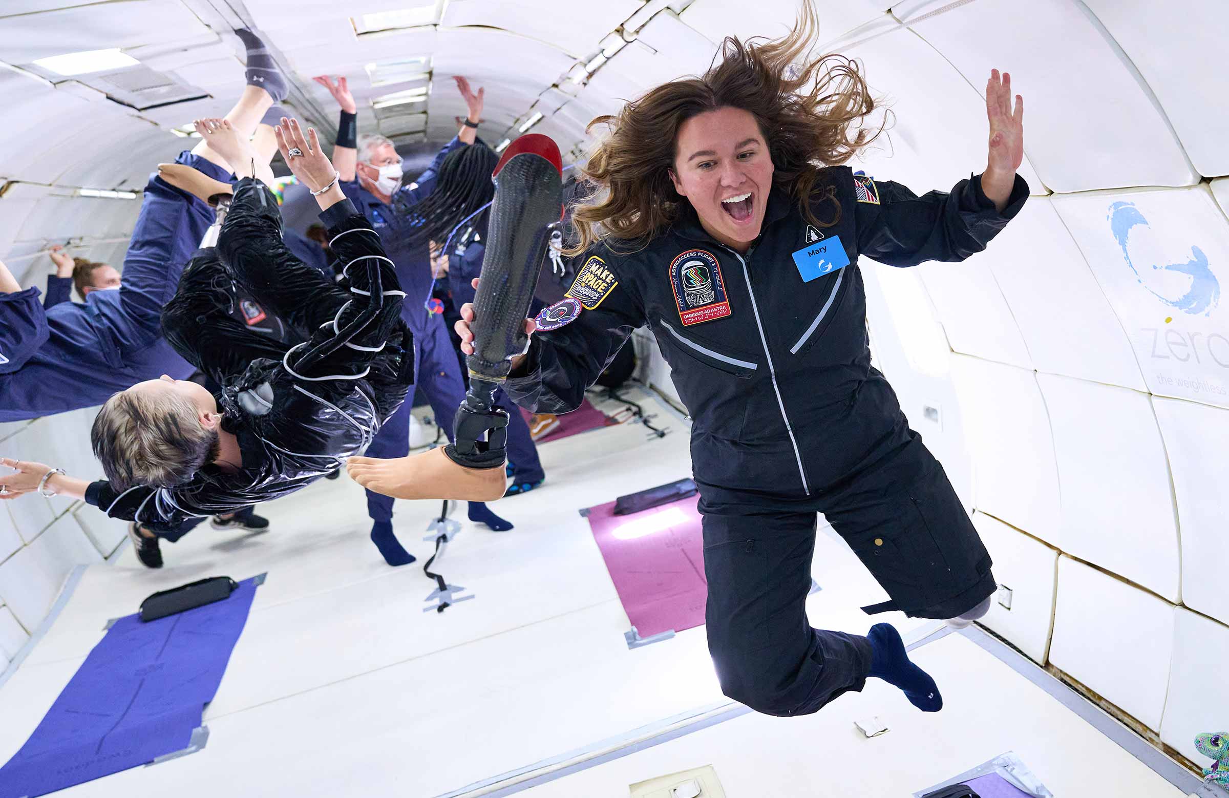 AstroAccess Ambassador Mary Cooper on the Zero-G Flight.