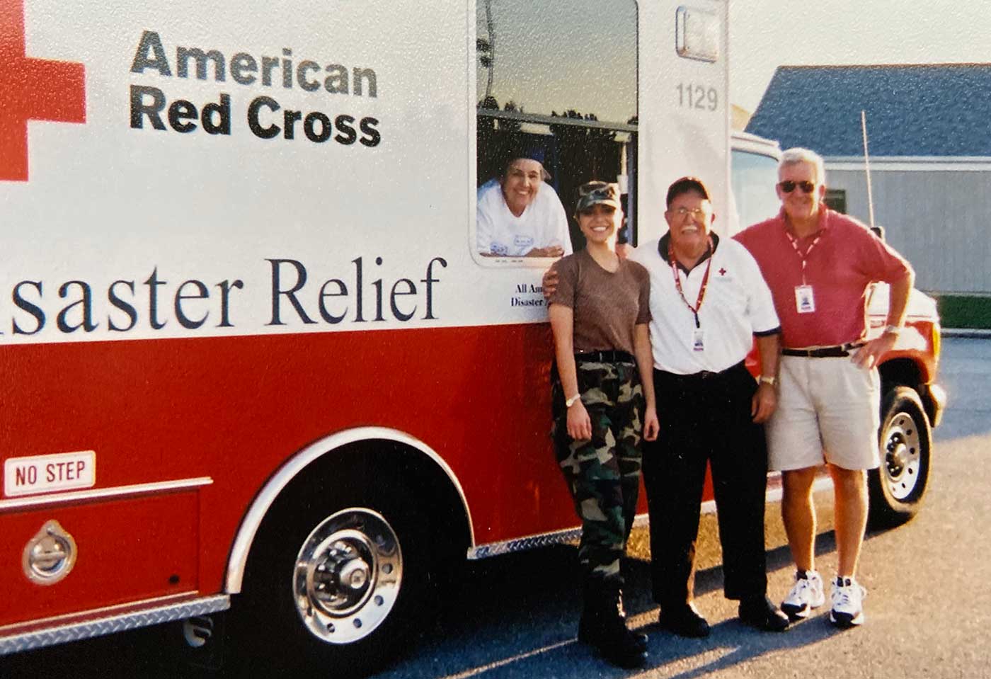 Pegah Parsi in front of Red Cross truck