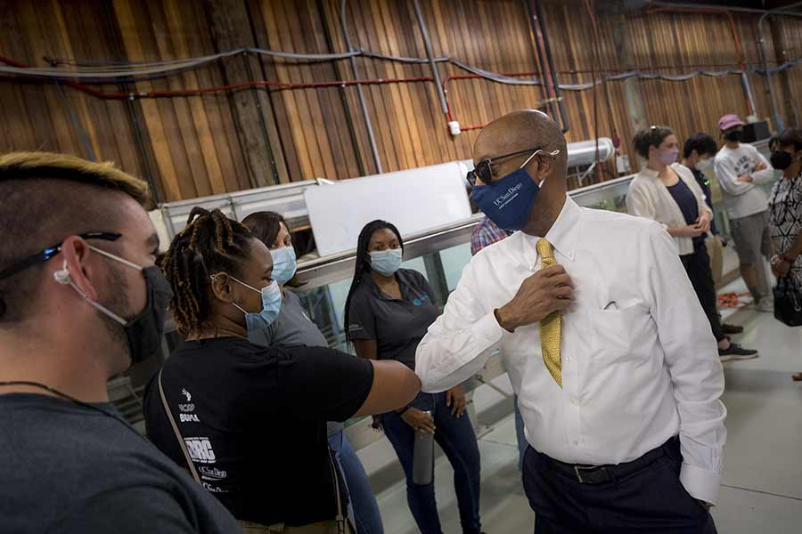 President Drake with students and team members from the Center for Aerosol Impacts on Chemistry of the Environment.