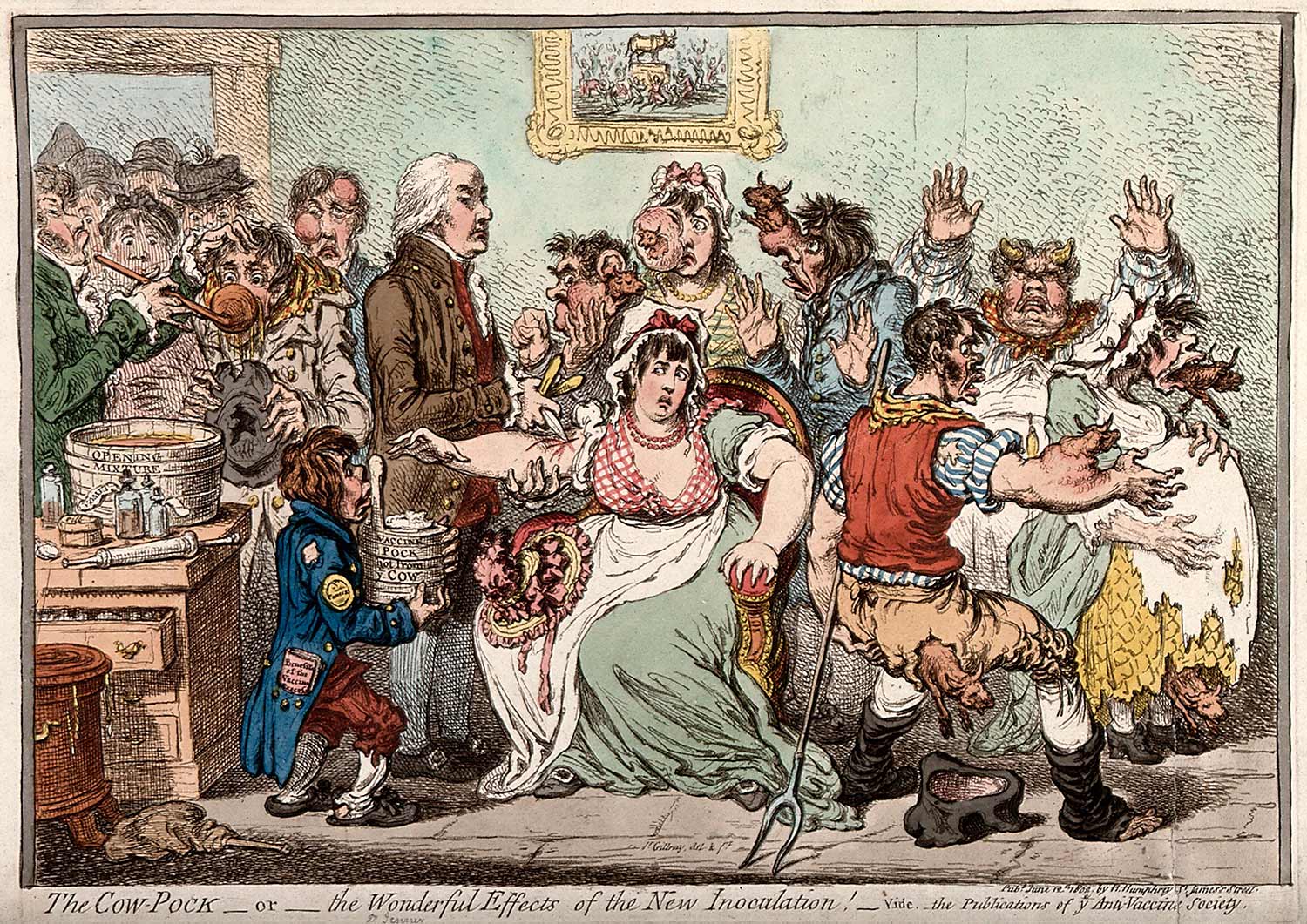 1802 cartoon critiquing the smallpox vaccine.